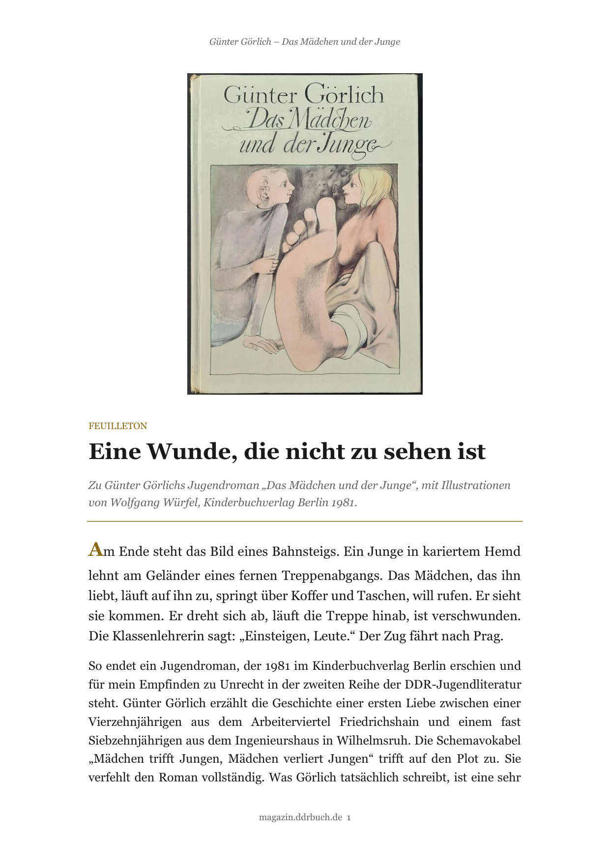 Feuilleton: Eine Wunde, die nicht zu sehen ist – Günter Görlichs „Das Mädchen und der Junge“
