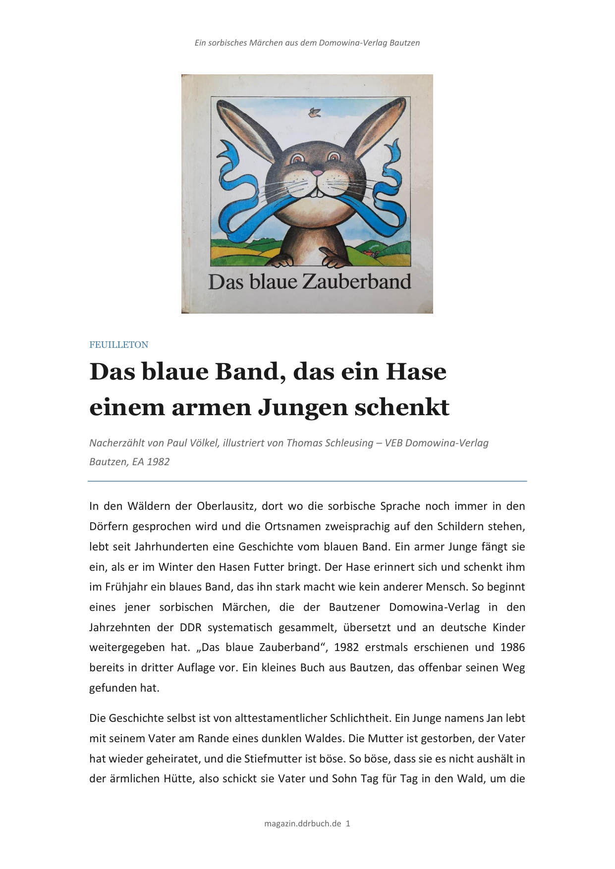 Feuilleton: Das blaue Zauberband – Eine Tiefenanalyse eines sorbischen Märchens