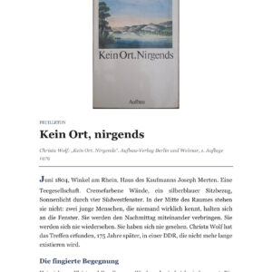 Feuilleton: Christa Wolfs ‚Kein Ort. Nirgends‘ – Eine literarische Spurensuche